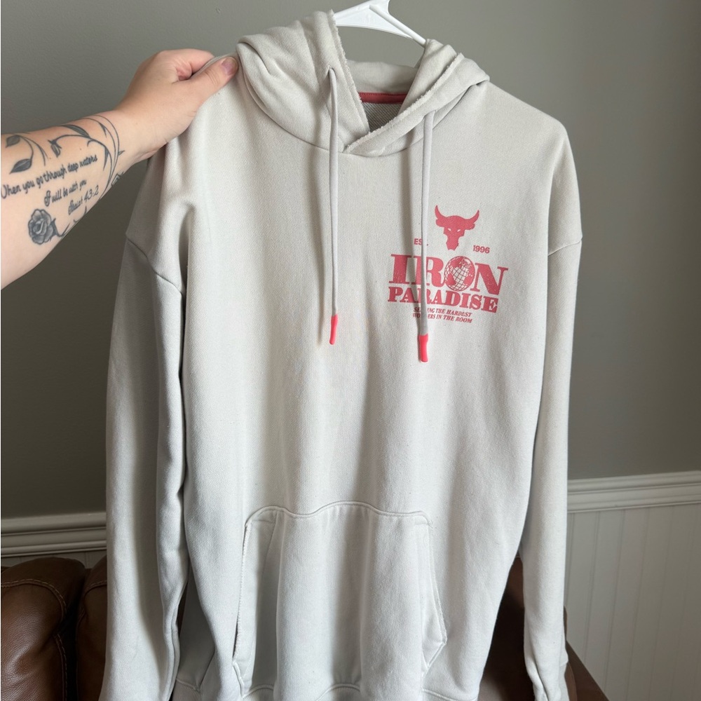Under Armour Cream Hoodie with Red Logo